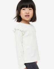 23S3-015 H&M Ruffle-trimmed Ribbed Top - 4-6 tuổi